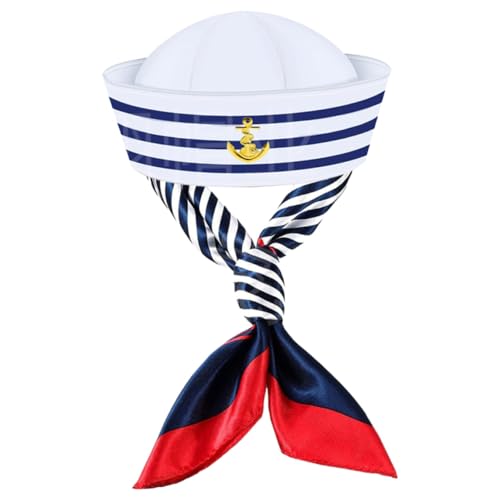 DECORNIJIA Gestreiftes Kapitänsmützen Set mit Kopfweite und Weichem Schal für Damen und Herren Kostüm für Mottoparty Halloween und DECORNIJIA Gestreiftes Kapitänsmützen Set mit Kopfweite und Weichem Schal für Damen und Herren Kostüm für Mottoparty Halloween und von DECORNIJIA