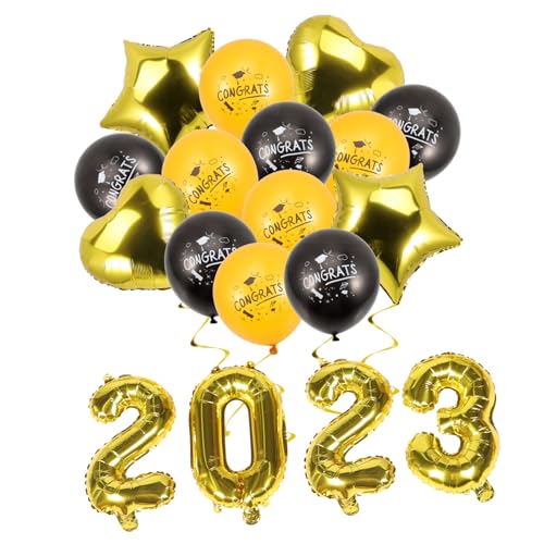 DECORNIJIA Graduation Ballons Aluminiumfolie Langlebig Kreative Formen für Abschlussfeier Klassenzimmer Party Dekoration Schwarz Gold Sterne Herzen von DECORNIJIA