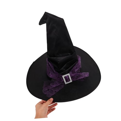 DECORNIJIA Halloween Hexenhut Damen Violett Ruched Hexenhut mit Großem Rand und Spinnennetzstoff Atmungsaktiv Leichter für Halloween Cosplay Kostümparty und Maskerade von DECORNIJIA