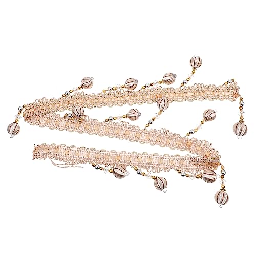 DECORNIJIA Heimtextilien Perlenspitze Fransenbesatz für Gardinen Perlenanhänger hochzeitsdeko wedding decoration geschenkband zarte Fransenborte Perlenbesatz-Anhänger Polyestergarn Beige von DECORNIJIA