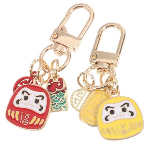 DECORNIJIA Japanischer Daruma Schlüsselanhänger Rot Gelb Glücksbringer Taschenanhänger Traditioneller Feng Shui Deko Charm für Mädchen und Erwachsene von DECORNIJIA