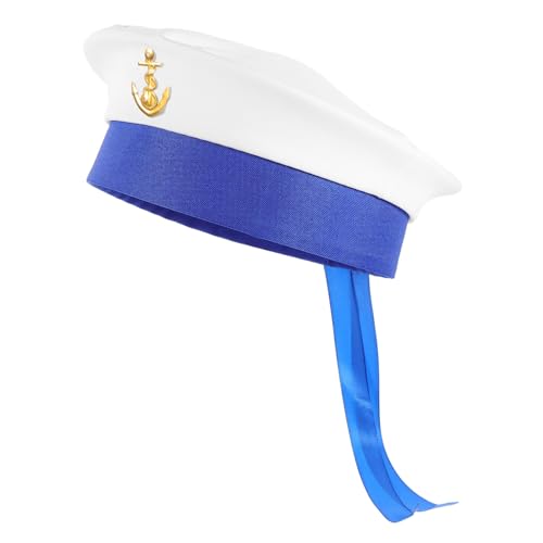 DECORNIJIA Nautische Matrosenmütze Weiß mit Blauem Rand und Goldankern Kostüm für Damen und Herren Rundes Segler Accessoire für Karneval Cosplay Bootspartys und Verkleidungen DECORNIJIA Nautische Matrosenmütze Weiß mit Blauem Rand und Goldankern Kostüm für Damen und Herren Rundes Segler Accessoire für Karneval Cosplay Bootspartys und Verkleidungen von DECORNIJIA