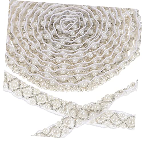 DECORNIJIA Perlenborte mit Perlenfransen Breit Langlebiges DIY Bastelband aus Netzstoff für Kleidung Brautschmuck Kopfputz Hochzeitsgürtel und Dekoration von DECORNIJIA