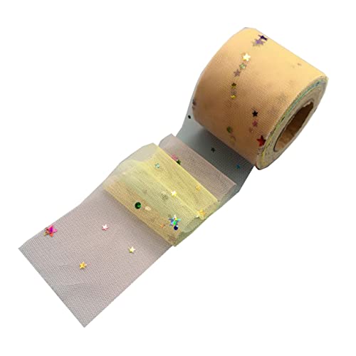 DECORNIJIA Regenbogen Tüllband mit Stern Mond Pailletten Leichter DIY Mesh Ribbon für Kleidung Kopfschmuck Basteln Transparentes Netzband Hellem Gelb DECORNIJIA Regenbogen Tüllband mit Stern Mond Pailletten Leichter DIY Mesh Ribbon für Kleidung Kopfschmuck Basteln Transparentes Netzband Hellem Gelb von DECORNIJIA