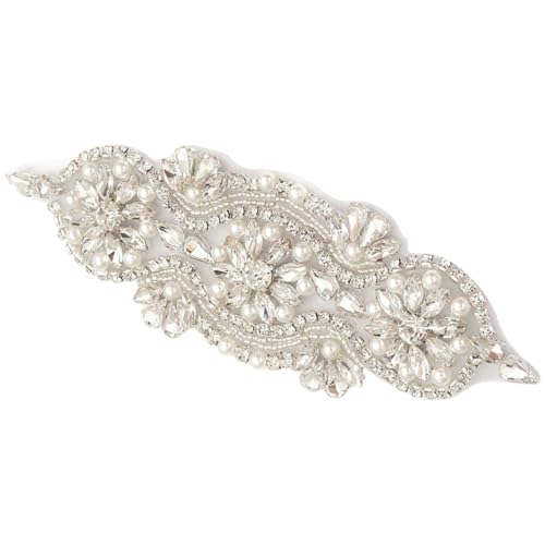DECORNIJIA Rhinestone Patch Perlen Applikation Brautgürtel Hochzeitskleid DIY Schmuck Silber Glänzend Für Hochzeit Engagement Party von DECORNIJIA