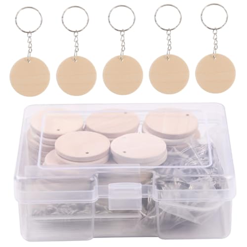 DECORNIJIA Rundes Holzscheiben Set mit DIY Schlüsselanhänger Zubehör für Malerei Basteln Personalisierbare Holzplättchen für Geschenke und Dekoration von DECORNIJIA
