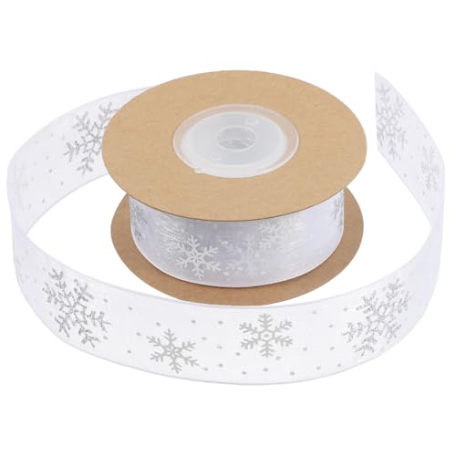 DECORNIJIA Schneeflocken Organza Band Weiß Transparentes Geschenkband mit Elegantem Schneeflockenmuster für Weihnachtsdekoration Partyverpackung und DIY Basteln von DECORNIJIA