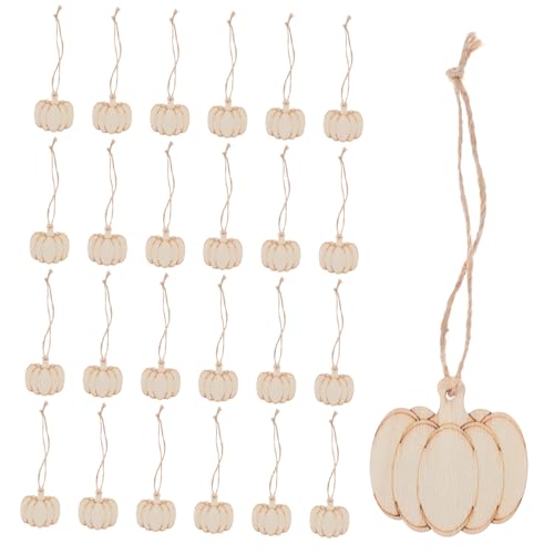 DECORNIJIA Unlackierte Holz Kürbisscheiben mit Bohrung DIY Halloween Deko zum Bemalen mit Naturseil für Basteln und Familienaktivitäten von DECORNIJIA