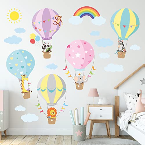 BASHOM BS-001 Tiere in Heißluftballons Wandtattoo Wandaufkleber für Kinder Elefant Giraffe Panda abnehmbar für Kinderzimmer Schlafzimmer Wohnzimmer Spielzimmer von BASHOM