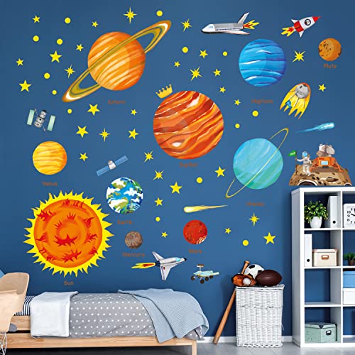 DECOWALL BS-1501N Sonnensystem Planeten Wandtattoo Weltraum Wandsticker Platz Wandaufkleber Wanddeko für Schlafzimmer Kinderzimmer Babyzimmer (Groß)(Englisch Ver.) von DECOWALL