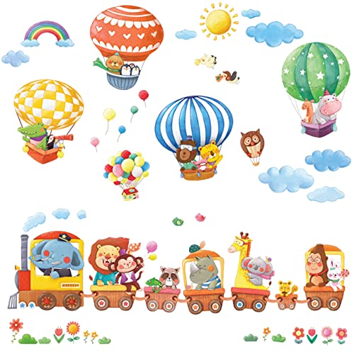 DECOWALL DA-1406 Zug und Heißluftballon Autos Tiere Wandtattoo Wandsticker Wandaufkleber Wanddeko für Wohnzimmer Schlafzimmer Kinderzimmer babyzimmer von DECOWALL