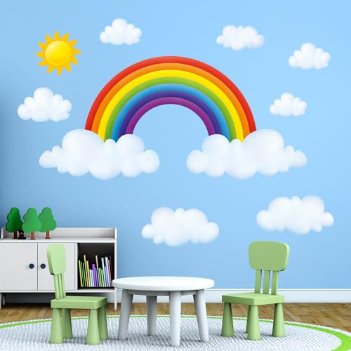 DECOWALL SG2-1713 Wolken und Regenbogen Wandtattoo Wanddeko Wohnzimmer Schlafzimmer Kinderzimmer Sonne Regenbogen Blau Himmel von DECOWALL