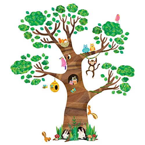 DECOWALL DL4-1709 Extra groß Baum Waldtiere Tiere Wandtattoo (150x160 cm) Affe Wandsticker eule Wandaufkleber Wanddeko für babyzimmer Wohnzimmer Schlafzimmer Kinderzimmer von DECOWALL