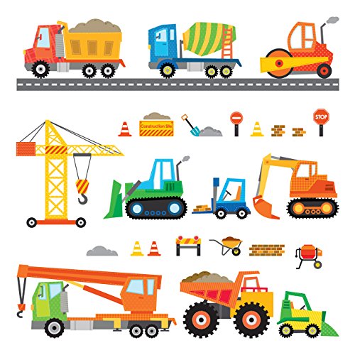 DECOWALL DS-8012 Bau Baustelle Transporte Autos Fahrzeuge Wandtattoo Wandsticker Wandaufkleber Wanddeko für Wohnzimmer Schlafzimmer Kinderzimmer (Klein) von DECOWALL