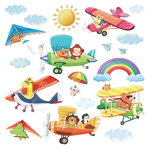 DECOWALL DS-8026 Doppeldecker Hängeleiter Flugzeuge Tiere Wandtattoo Wandsticker Wandaufkleber Wanddeko für Wohnzimmer Schlafzimmer Kinderzimmer (Klein) von DECOWALL