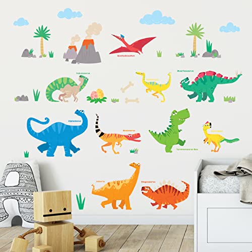 DECOWALL DS-8032 Bunter Dinosaurier Kids Wandtattoo Wandsticker Wandaufkleber Wanddeko für Wohnzimmer Schlafzimmer Kinderzimmer (Klein) (Englisch Ver.) von DECOWALL