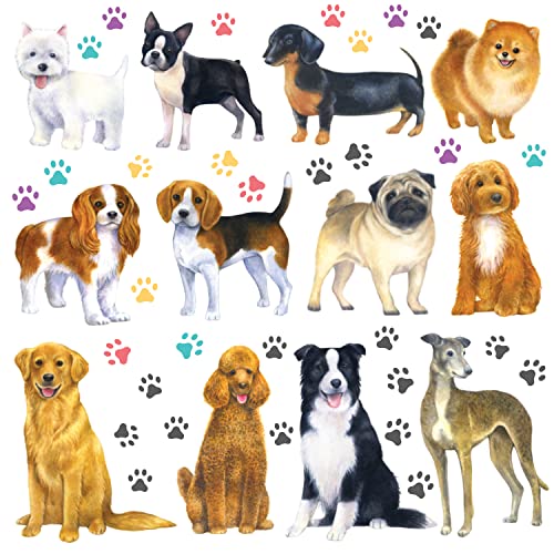 DECOWALL DS8-8045 Hund Pfote Wandtattoo Pfoten Hunde 53 stück Wandsticker Wandaufkleber Aufkleber für Kinder Geschenk Kinderzimmer Wanddeko Dekoration Deko von DECOWALL