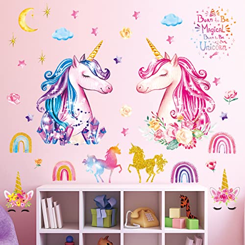 DECOWALL DS-8049 Einhorn Wandtattoo Regenbogen Wandsticker Wandaufkleber Regenbogen Kinder Aufkleber für Mädchen Geschenke Kinderzimmer Babyzimmer Wanddeko Schlafzimmer Wohnzimmer Deko von DECOWALL