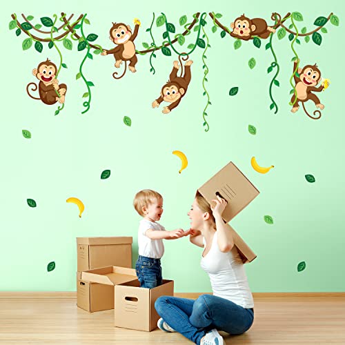 DECOWALL DS-8053 Affenreben Wandaufkleber Tiere Kinder Aufkleber Wandtattoo Abziehen und Aufkleben Abnehmbar für Kinderzimmer Schlafzimmer Wohnzimmer Baby Familie Blattkunstdekor Dschungel klettern von DECOWALL