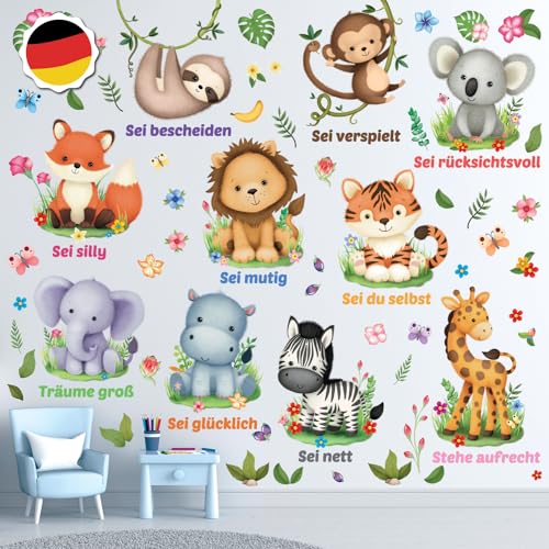 DECOWALL DS12-8074 Baby-Animale und Zitate Cartoon Wall-Sticker Kinder Kinderzimmer-Dekoration Deutsch Mädchen Wald-Safari Spielzimmer Dschungel Löwen Zebra cute Blumen-Butterflügel von DECOWALL