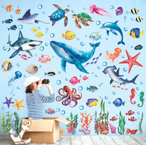 DECOWALL DS12-8078 Unter dem Meer Wandaufkleber Wandtattoo Fisch Ozean Fische Seetang Wandsticker Abnehmbar für Kinder Kinderzimmer Babyzimmer Schlafzimmer Wohnzimmer Badezimmer Wanddeko von DECOWALL