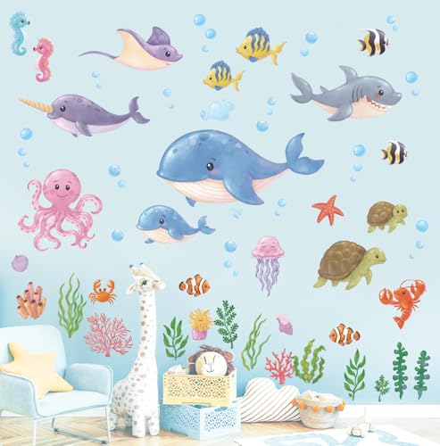 DECOWALL DS12-8081 Wandtattoo Unter dem Meer Fisch Wandaufkleber Unterwasserwelt Seetang Ozean Wandsticker Kinderzimmer Babyzimmer Badezimmer Wanddeko von DECOWALL