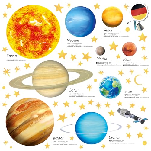 DECOWALL DS9-2007DE Sonnensystem Planeten Wandtattoo Weltraum Wandsticker Platz Wandaufkleber Wanddeko für Schlafzimmer Kinderzimmer Babyzimmer(deutsche ver.) von DECOWALL