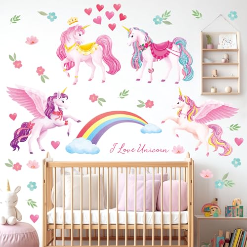 DECOWALL DS9-8072 Einhörner und Regenbogen Kinderzimmer leuchten im Dunkeln Sterne Regenbogen Dekoration Zuhause Kunst Mädchen Babyzimmer rosa bunte Aufkleber niedliche Mädchen von DECOWALL