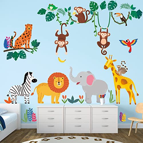 DECOWALL DSL-8057 Wandtattoo Dschungel Tiere Reben Wandaufkleber Löwe Affen Tiere Wandsticker Kinderzimmer Babyzimmer Schlafzimmer Wanddeko von DECOWALL