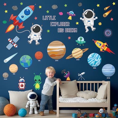 DECOWALL DSL-8058 Sonnensystem Planeten Wandtattoo Weltraum Wandsticker Platz Wandaufkleber Wanddeko für Schlafzimmer Kinderzimmer Babyzimmer von DECOWALL