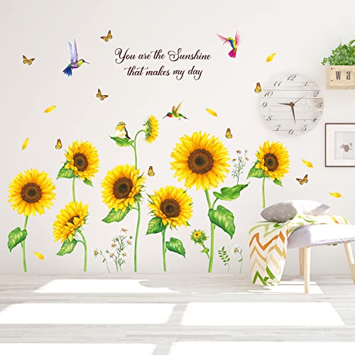 DCOWALL DSL-8062 Sonnenblume Wandtattoo Schmetterling Wandsticker Garten Blumen Wandaufkleber Schlafzimmer Wohnzimmer Büro Wanddeko von DECOWALL