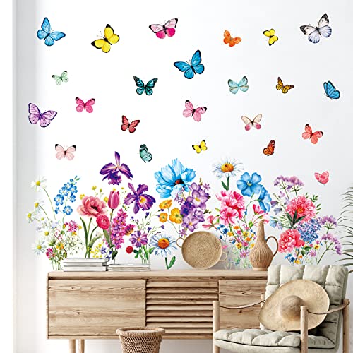 DECOWALL DSL-8066 Garten Blumen Wandaufkleber Vogel Schmetterling Wandtattoo Abziehen und Aufkleben Abnehmbar für Schlafzimmer Wohnzimmer Büro Wanddeko von DECOWALL