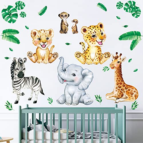 DECOWALL DSL-8067 Dschungeltiere Wandaufkleber Elefant Giraffe Löwe Safari Aufkleber für Babyzimmer Kinderzimmer Schlafzimmer Wohnzimmer Wanddekoration von DECOWALL