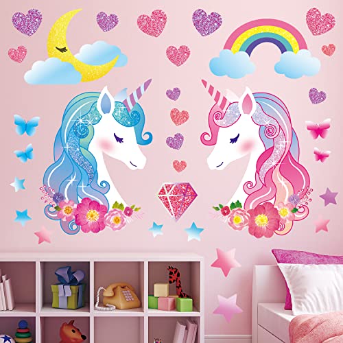 DECOWALL DS8-8068 Wandtattoo Einhorn Kinder Wandtattoo Kinderzimmer Baby Kinderzimmer Mädchen Regenbogen Farbe Zuhause Pferd Rosa Leuchten von DECOWALL