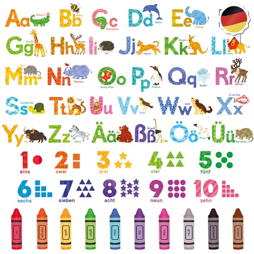 DECOWALL DS9-8071DE Buchstaben Zahlen Farben (deutsch.ver) Wandsticker Kinder Wandtattoos Kinderzimmerdeko Abziehen und Aufkleben Ablösbar ABC Babykunst Spielzimmer Bildung Lernen Klassenzimmer von DECOWALL