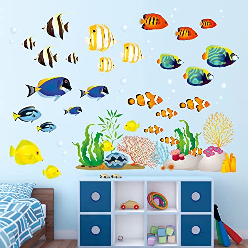 DECOWALL Korallenriff Fisch Wandtattoo Wandsticker Wandaufkleber Wanddeko für Wohnzimmer Schlafzimmer Kinderzimmer (DWL-1811N) von DECOWALL