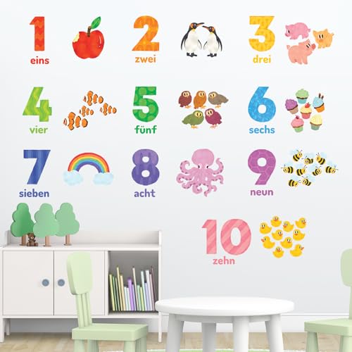 DECOWALL DS7-2020DE Nummer 1-10 Zahlen Wandtattoo Wandaufkleber Wanddeko für Wohnzimmer Schlafzimmer Kinderzimmer zählen (Deutsch) von DECOWALL