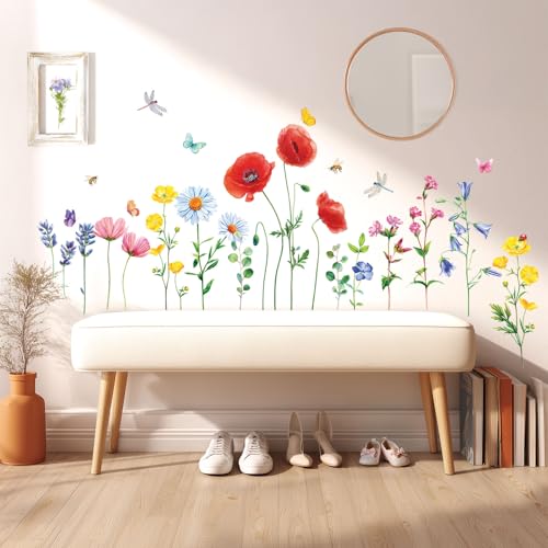 DECOWALL SG-2103 Garten-Blumen-Wandaufkleber Blumenpflanze Wandtattoo Schmetterling Abziehbilder abnehmbar Kinderzimmer Schlafzimmer Wohnzimmer Heimdekoration von DECOWALL