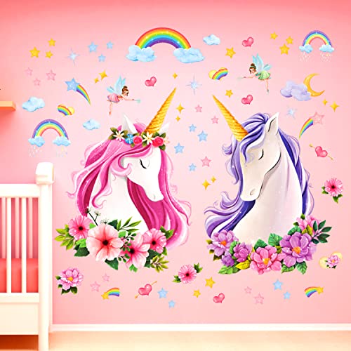 DECOWALL SG2-2105 Einhorn Wandtattoo Regenbogen Wandsticker Wandaufkleber Regenbogen Kinder Aufkleber für Mädchen Geschenke Kinderzimmer Babyzimmer Wanddeko Schlafzimmer Wohnzimmer Deko von DECOWALL