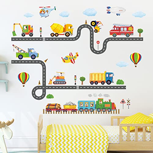 DECOWALL SG-2107 Bautransport auf der Straße Wandaufkleber Kinder Wandtattoo abziehen aufkleben abnehmbar Kinderzimmer Schlafzimmer Wohnzimmer wanddekorationen von DECOWALL