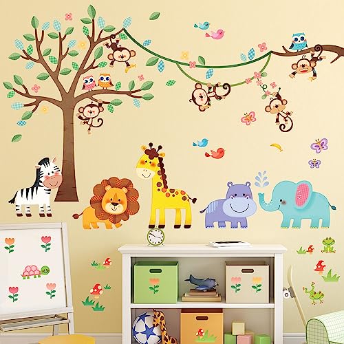 DECOWALL SG-2113 Waldtiere Baum Kinder Wandaufkleber Abziehbilder Wandtattoo Schälen und aufkleben Abnehmbar für Kinderzimmer Schlafzimmer Wohnzimmer Kunst Wandbilder Dekorationen von DECOWALL