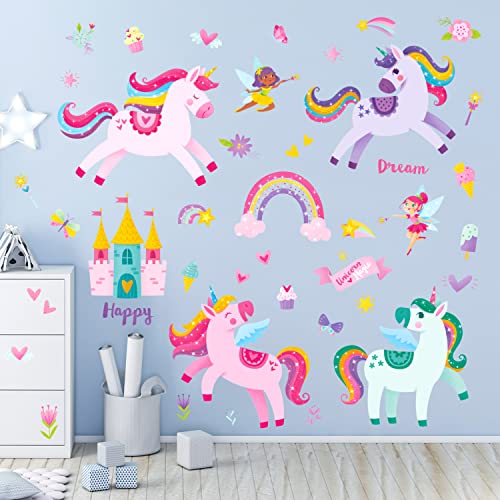 DECOWALL DS9-2119 Bunte Einhorn-Wandaufkleber Fee Regenbogen Kinder Zitat Abziehbilder abnehmbar für Mädchen Kinderzimmer wandtattoo Wohnzimmer Kunst von DECOWALL