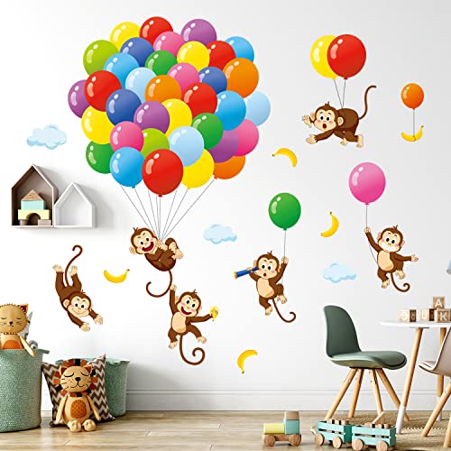 DECOWALL SG-2202 Luftballons und Affen Wandaufkleber Kinder Wandtattoo Kinderzimmer Dekor abziehen und aufkleben Abnehmbare Kinderzimmer Junge Tier Babyzimmer party von DECOWALL