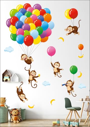 DECOWALL SG2-2202 Luftballons und Affen Wandaufkleber Kinder Wandtattoo Kinderzimmer Dekor abziehen und aufkleben Abnehmbare Kinderzimmer Junge Tier Babyzimmer party von DECOWALL