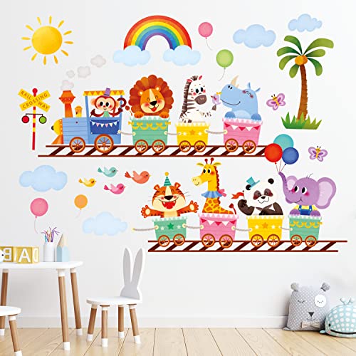 DECOWALL SG-2205 Tierzug Wandaufkleber Kinder Wandtattoo Kinderzimmer Dekor Abziehen und Aufkleben Abnehmbares Babyzimmer Kinder Dschungel 3D Jungen Schlafzimmer Giraffe Elefant Löwe Affe party von DECOWALL