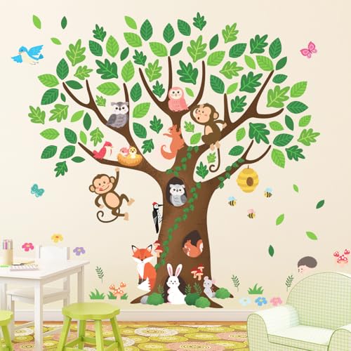 DECOWALL SG-2211 Riesen Baum Wandsticker Kinder Wandtattoo (115 x 118cm) Kinderzimmer Deko Blumen Wald Pflanze Dschungel Wohnzimmer Kinderzimmer Gras Grün Palme Baby Jungen Mädchen von DECOWALL