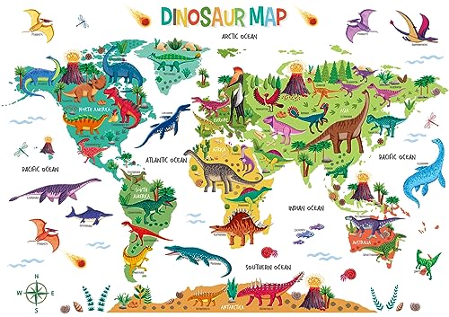 DECOWALL SG2-2312 Groß Dinosaurier Weltkarte Wandtattoo Dino Trex Wandsticker Wandaufkleber für Junge Jungenzimmer Kinder Kinderzimmer Schlafzimmer Wanddeko Babyzimmer Wohnzimmer von DECOWALL