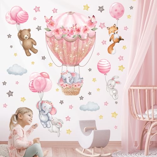 DECOWALL SG2-2408 Tiere Heißluftballon Wandtattoo Wandaufkleber Blumen Ballons Elefant Bär Wandsticker Kinder Baby Kinderzimmer Mädchen Schlafzimmer Spielzimmer Wanddekoration von DECOWALL