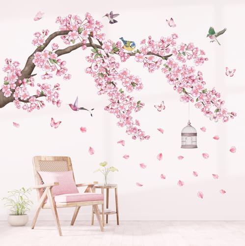 DECOWALL SG2-2426 Wandtattoos Blumenbäumen und Käfigen Aufkleber Peel Stick abnehmbare Kinderzimmer Schlafzimmer Wohnzimmer Kunst Heimdekoration Blumen Mädchen bunt rot weiß orientalisch von DECOWALL