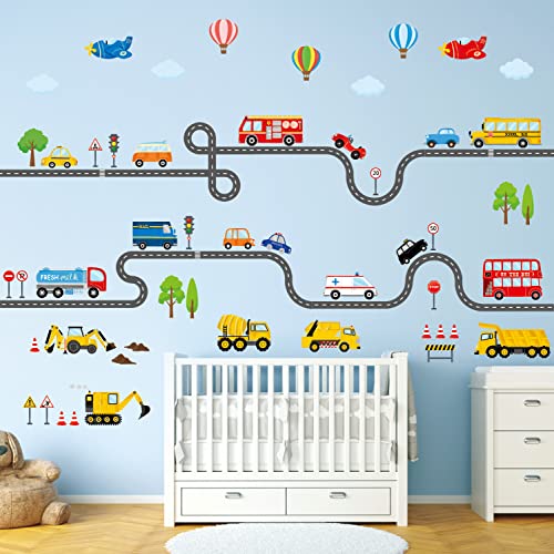 DECOWALL SG3-2308 Wandaufkleber Transporte und Straßen Wandtattoo Straße Wandsticker für Kinder Kinderzimmer Schlafzimmer Jungen Auto Fahrzeuge von DECOWALL